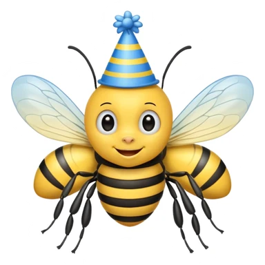 
Bees with blue Birthday Hat, Happy bee with striped party hat sticker