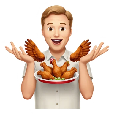 "Create an emoji of a white man holding KFC chicken wings with a happy and excited expression. Add the phrase 'ABSOLUTE CINEMA' in large, bold letters, making sure it covers the entire screen and stands out clearly. Use a vibrant and expressive style." sticker