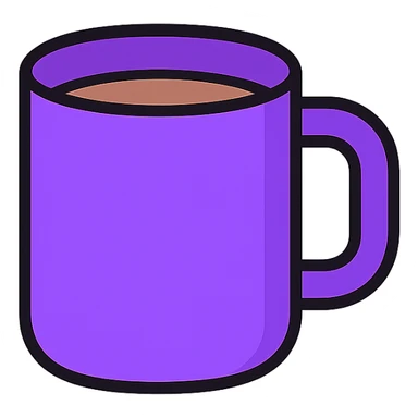 purple coffee mug, clean, simple, iconic, no text sticker