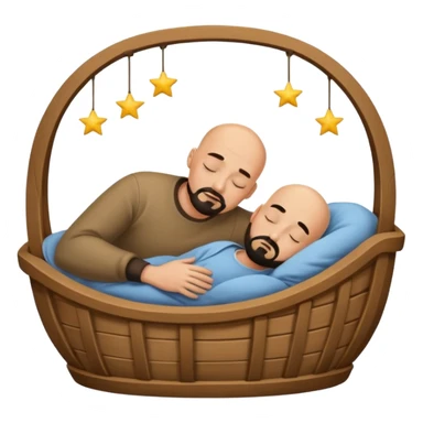 a bald, tan man who has a black goatee sleeping in a cradle sticker