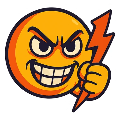 revenge emoji, cartoon style, bold and expressive, dramatic facial expression, suitable for conveying a sense of payback or retribution, vibrant colors sticker
