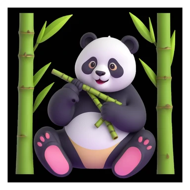 panda eating bamboo in forrest, close up pose sticker