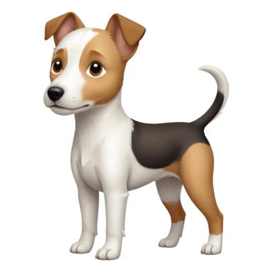 a full body slightly chubby white parson russell terrier looking dog the size of a kelpie with light brown long ears and a light brown patch on one eye and a large snout. the rest of the dog is completely white. forward facing sticker
