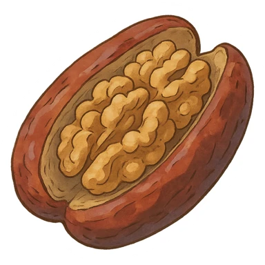 ghibli style illustration of a date fruit split open with walnuts inside sticker