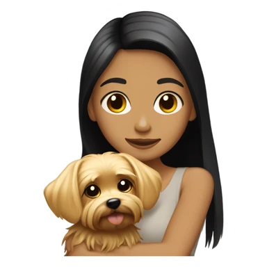 Tan girl with black straight hair hugging a blonde Yorkie  sticker