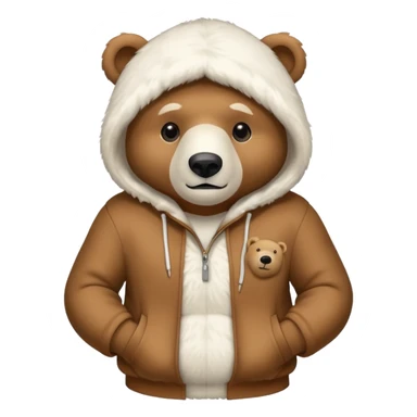 A polar bear wearing a brown bear hoodie sticker