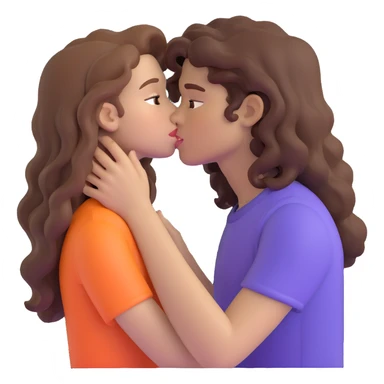 long light brown hair girl with pale skin and boy with dark curly hair and tanned skin kissing sticker