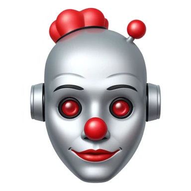 robot with clown makeup and red nose sticker