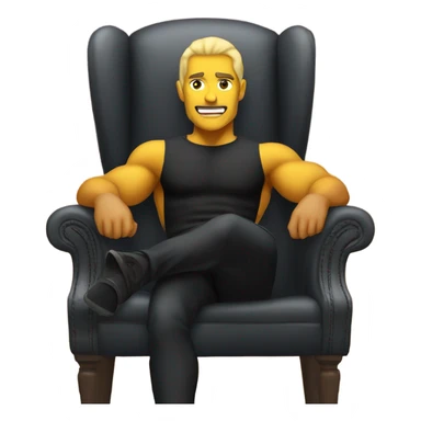 yellow muscle man in black turtleneck shirt sitting in chair sticker