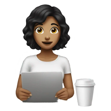Girl with black hair asking for coffee sticker