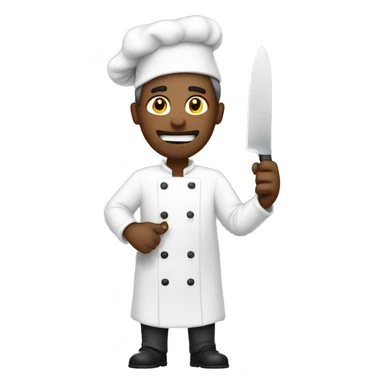 A male cook covering his face and holding a knife sticker