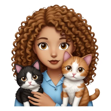 Light brown girl with curly hair and black and white cat sticker