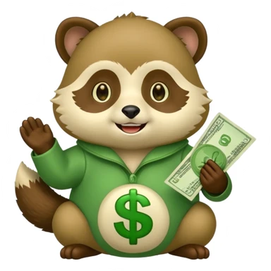 Green tanuki, all green body, has money sticker