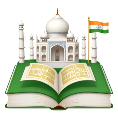 An icon featuring the Taj Mahal and the flag of India, symbolizing the Hindi language. The design includes an open book with hindi text, representing language learning and cultural richness. Transparent background highlights the heritage of India. sticker
