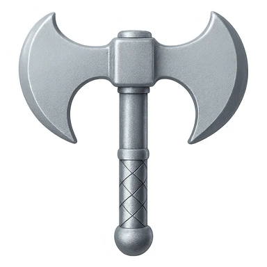 Recolor this iron battleaxe to steel: make it slightly lighter, crisp, and shiny, keep the same shape, realistic metallic steel, emoji style, transparent background. sticker