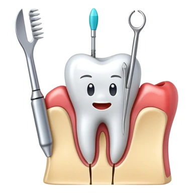 tooth with dental tools performing a root canal treatment, simple and clear sticker