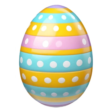 3D emoji of a colorful Easter egg with glossy surface, pastel patterns like stripes and dots. Cute, shiny, high-res style on a white background with soft shadow. sticker
