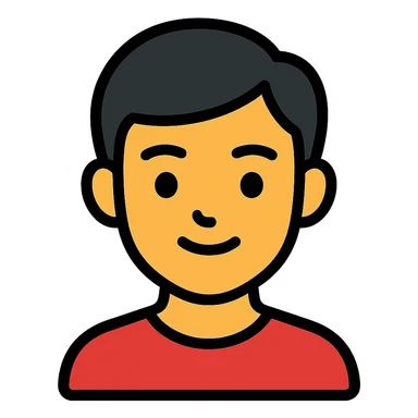 black haired handsome Chinese man icon with lineal color and black outlines sticker