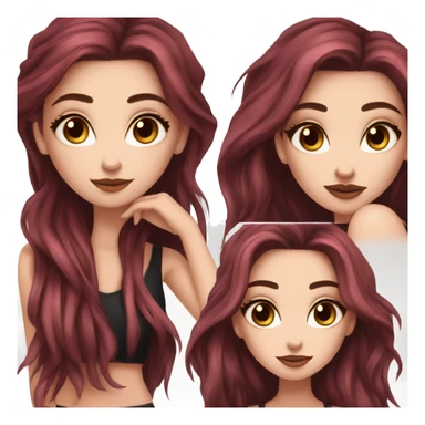 white girl, long straight middle part burgundy hair, brown eyes, long eyelashes, full lips, black tank top sticker