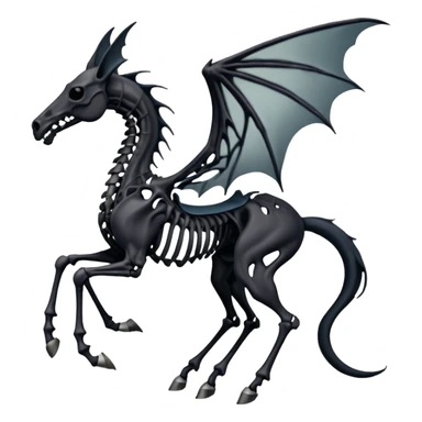 thestral: Winged horses visible only to those who have witnessed death and understand its significance. Can u make it thinner? Like an achal tekkine? Long legs, wings like from a bat, head like a sekeleton horse sticker