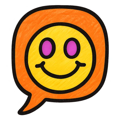 comment emoji with orange speech bubble, cheerful face, playful style sticker