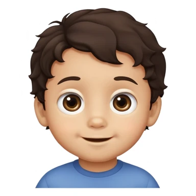 close-up of round smiling toddler boy face only with big eyes, medium skin tone, dark wavy hair, no neck visible, just the face sticker