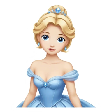Cinematic Realistic Cute Cinderella Portrait, featuring fair, luminous skin with finely detailed texture and softly lit golden-blonde hair cascading in gentle waves. Her warm, inviting blue eyes sparkle with youthful charm and curiosity, while her classic, elegantly draped ball gown reveals meticulously rendered fabric details and natural folds. The overall composition is bathed in a gentle, realistic radiance that exudes both playfulness and heartfelt beauty. sticker