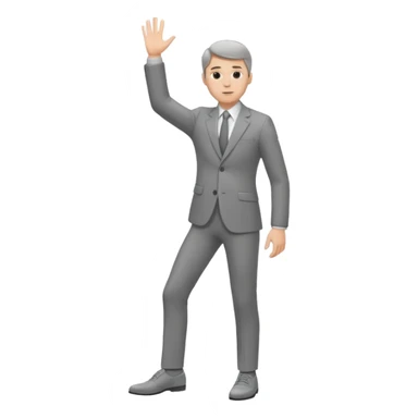 white man in a gray suit and shoes, one hand raised sticker