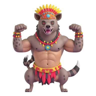 A native strong buff hyena with war bonnet flexing posing  sticker