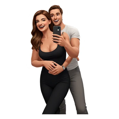 happy couple taking selfie sticker