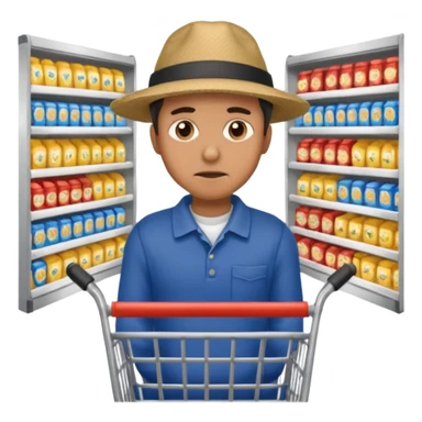 A man with an empty supermarket cart sticker