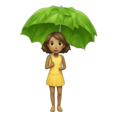 A girl, an umbrella made of leaves sticker