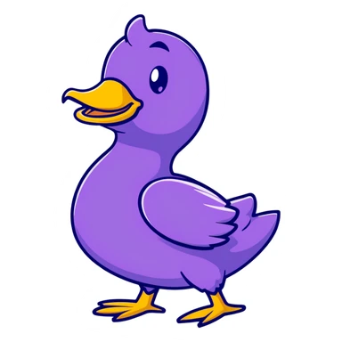 happy purple duck, simple 2D drawing, minimal detail, flat colors sticker