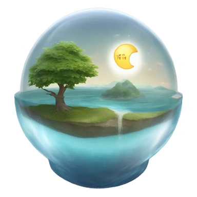 water and land like inside a semi-circular glass dome with the sun and moon at the top sticker