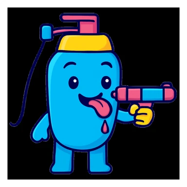 Edit the emoji so it is putting the water gun toward its tongue, keeping the bright and cartoonish style. sticker