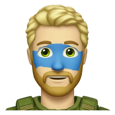 ukrainian military blonde man with a beard with green eyes with blue viking paint on the face  sticker