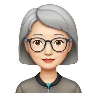 Chinese lady in her 50s with short grey hair and glasses sticker