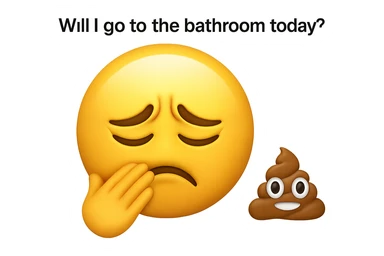 emoji stile iphone che riguarda l'argomento "stipsi/andrò al bagno oggi?", iperrealistico 4k sticker