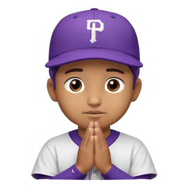 A baseball player wearing purple hat praying sticker