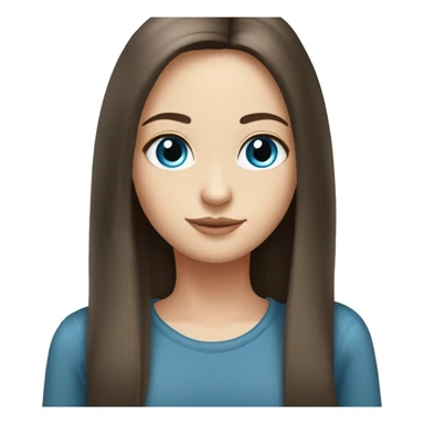 Long waist length brunette straight hair girl, blue eyes,  sticker
