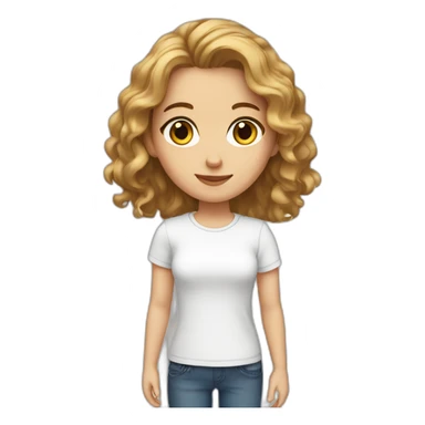 white girl with wavy hair and brown eyes and wears white tshirt sticker