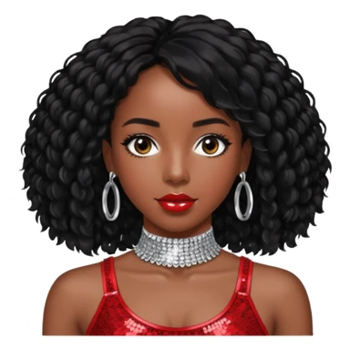 Kelly Rowland with black hair, red sequin crop top and neck bracelet sticker