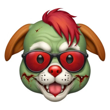 Zombie dog with sun glasses and red hair and joker nose hungry  sticker