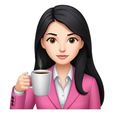 business dressing pink clothes woman  caucasian with a long black hair drinking coffee sticker