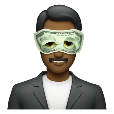 man wearing eye mask made of money sticker