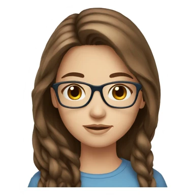 girl long brown hair blue eyes glasses sticker