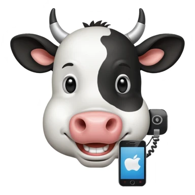 cartoon cow's head with cell phone sticker