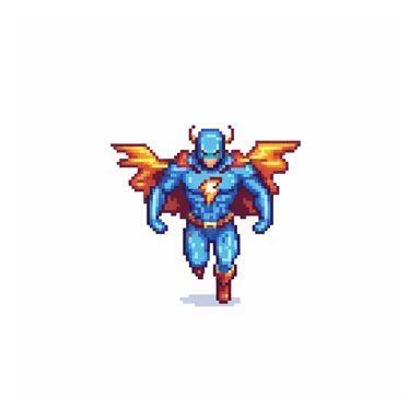 round superhuman icon with lightning speed, fast hero running sticker