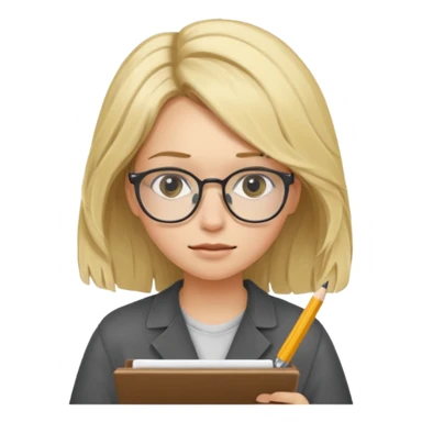young blonde disheveled hair woman is writing an exam sticker