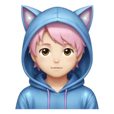 Cute Kawaii Beautiful Gorgeous Sparkly Shiny Blushing Anime Style Catboy With Pretty Hair And Hoodie sticker
